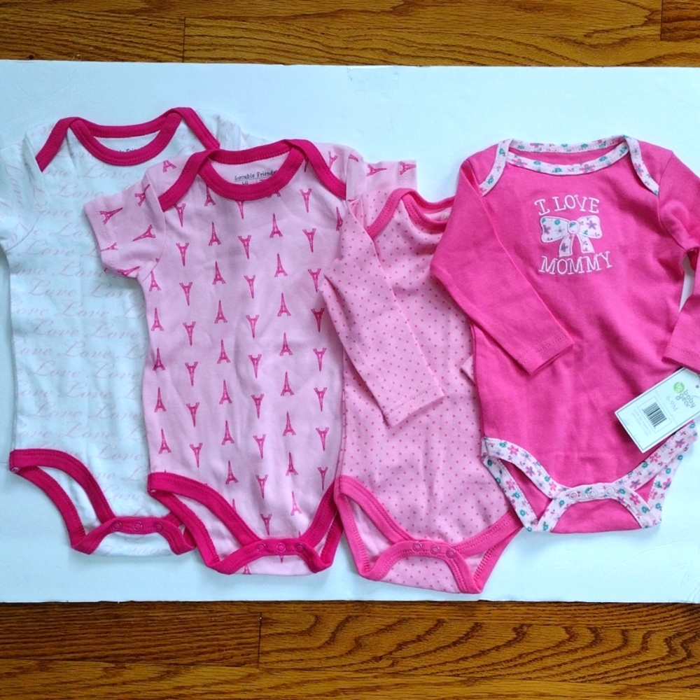 Baby Girl Lot, Baby Girl Onesies Lot, Eiffel Tower Love Pink Onesie 6-9 Months